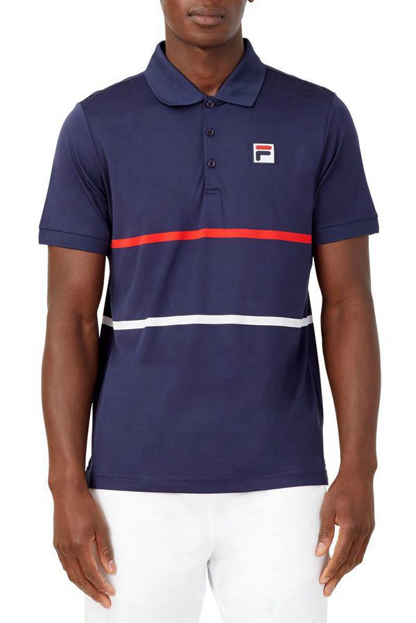 Fila Heritage Stripe Men's Polo Shirts - Navy/Red/White,NZ 460-62851